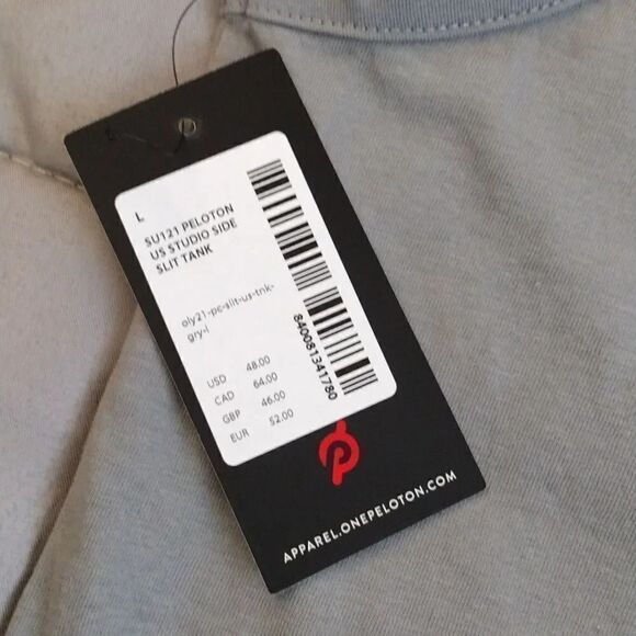 Peloton Grey Studio Colorful Logo Side Slit Workout Tank Top Large NWT - Picture 14 of 16
